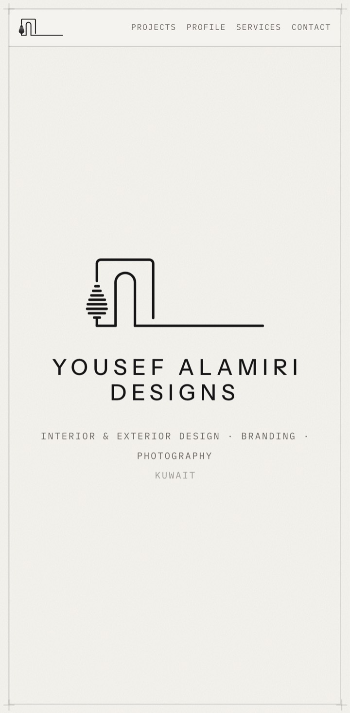 The Yousef Alamiri Designs homepage on a phone.